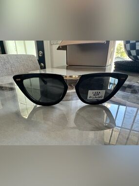 Michaels Black Cat-Eye Sunglasses with Gold Bridge Accent